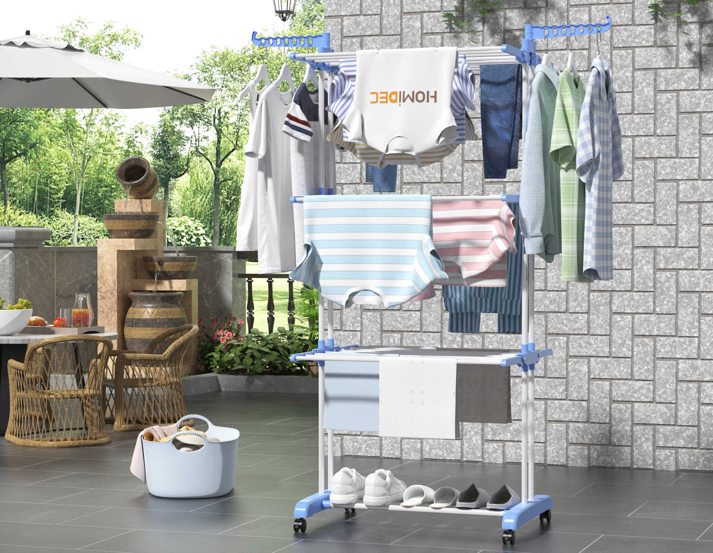 HOMIDEC drying rack with four castors for easy repositioning