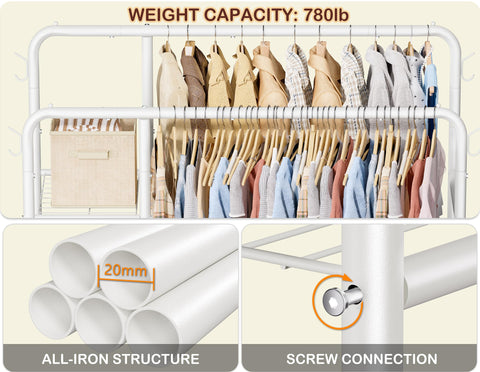 HOMIDEC dual-rod design showing upper and lower hanging options.