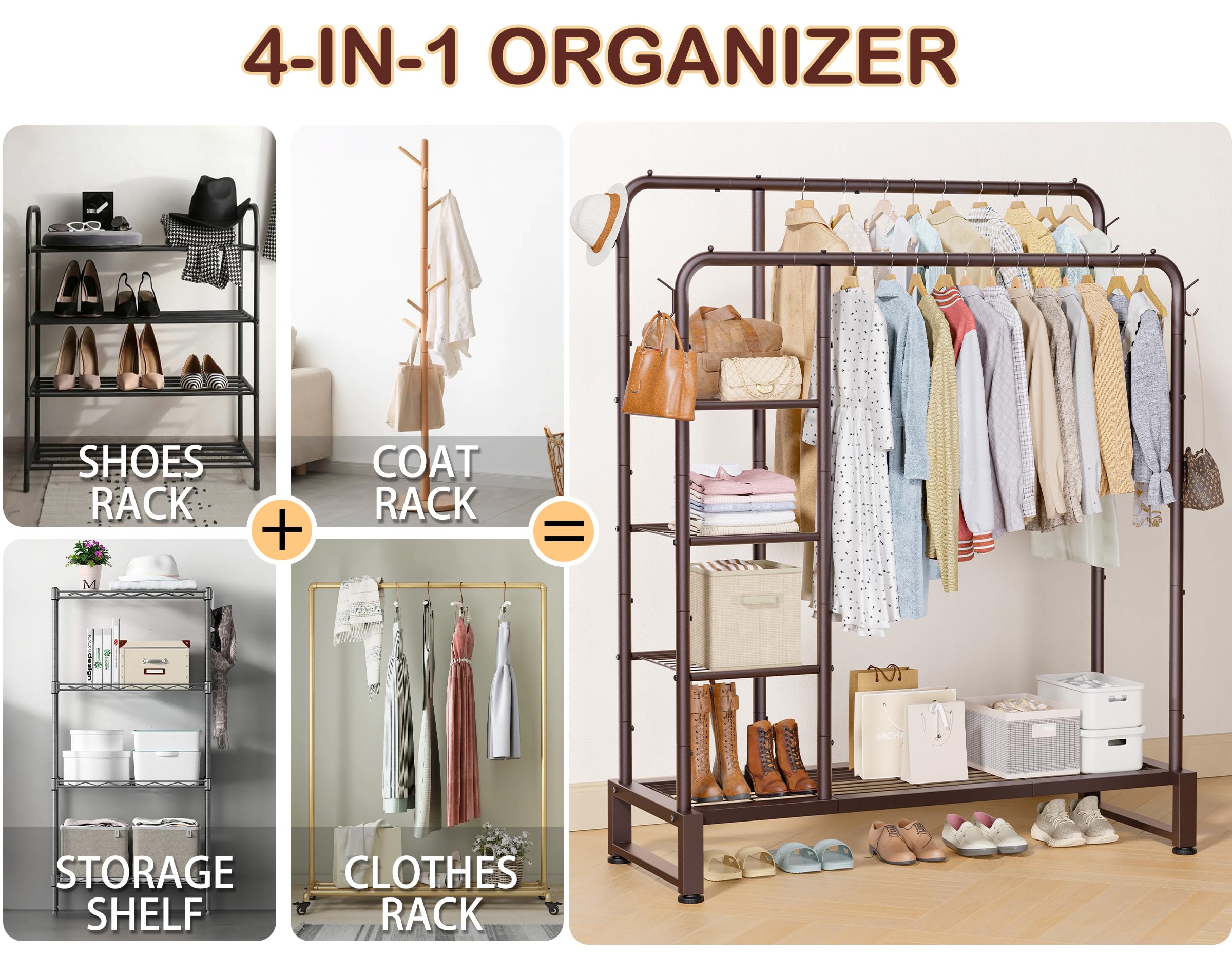 HOMIDEC heavy-duty metal frame provides stable support for garments.