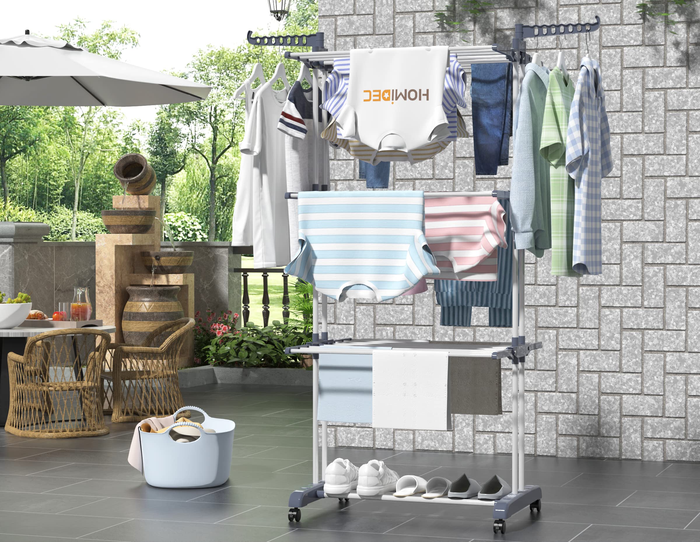 HOMIDEC movable drying rack with casters for easy room-to-room use