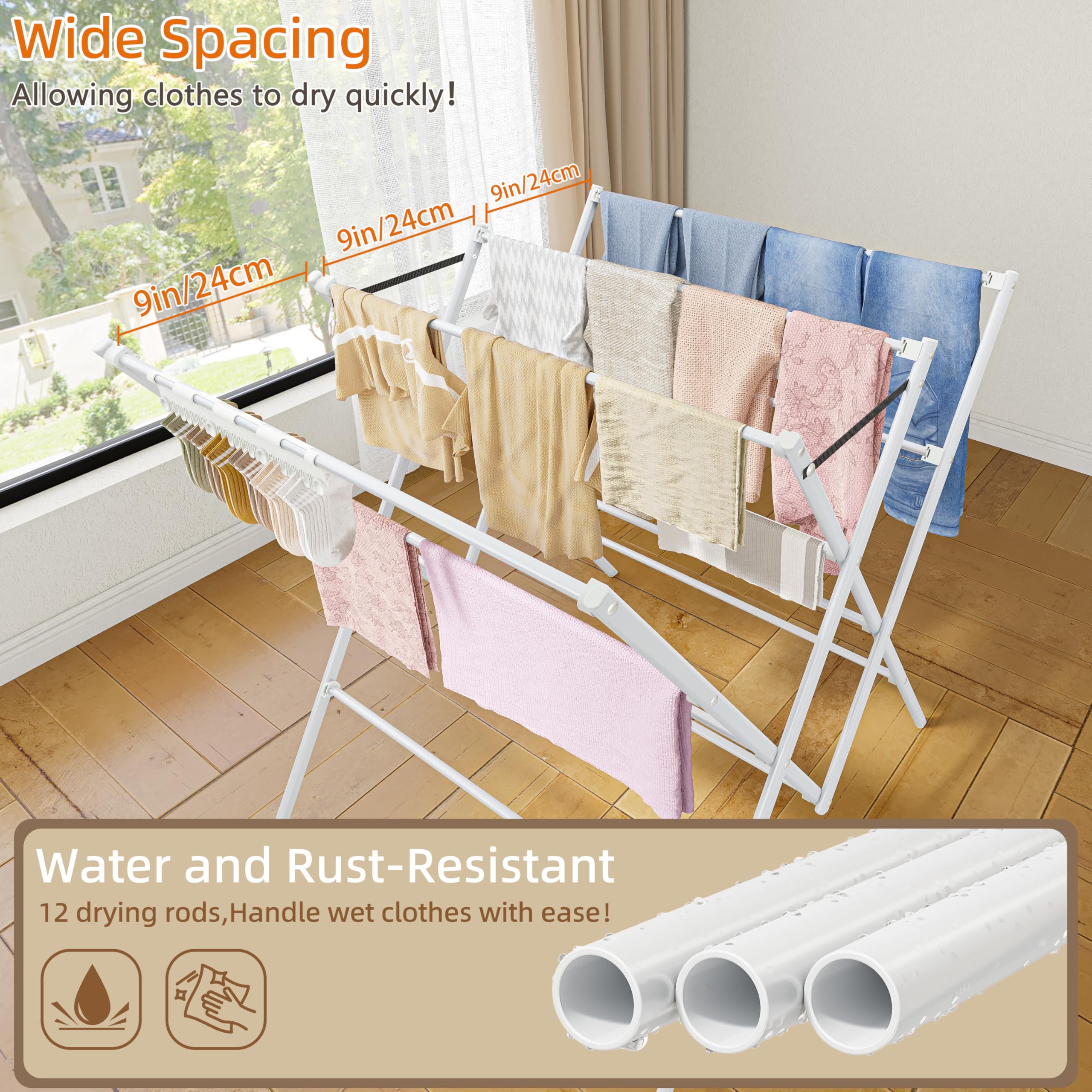 HOMIDEC portable laundry rack ready for home or travel use.