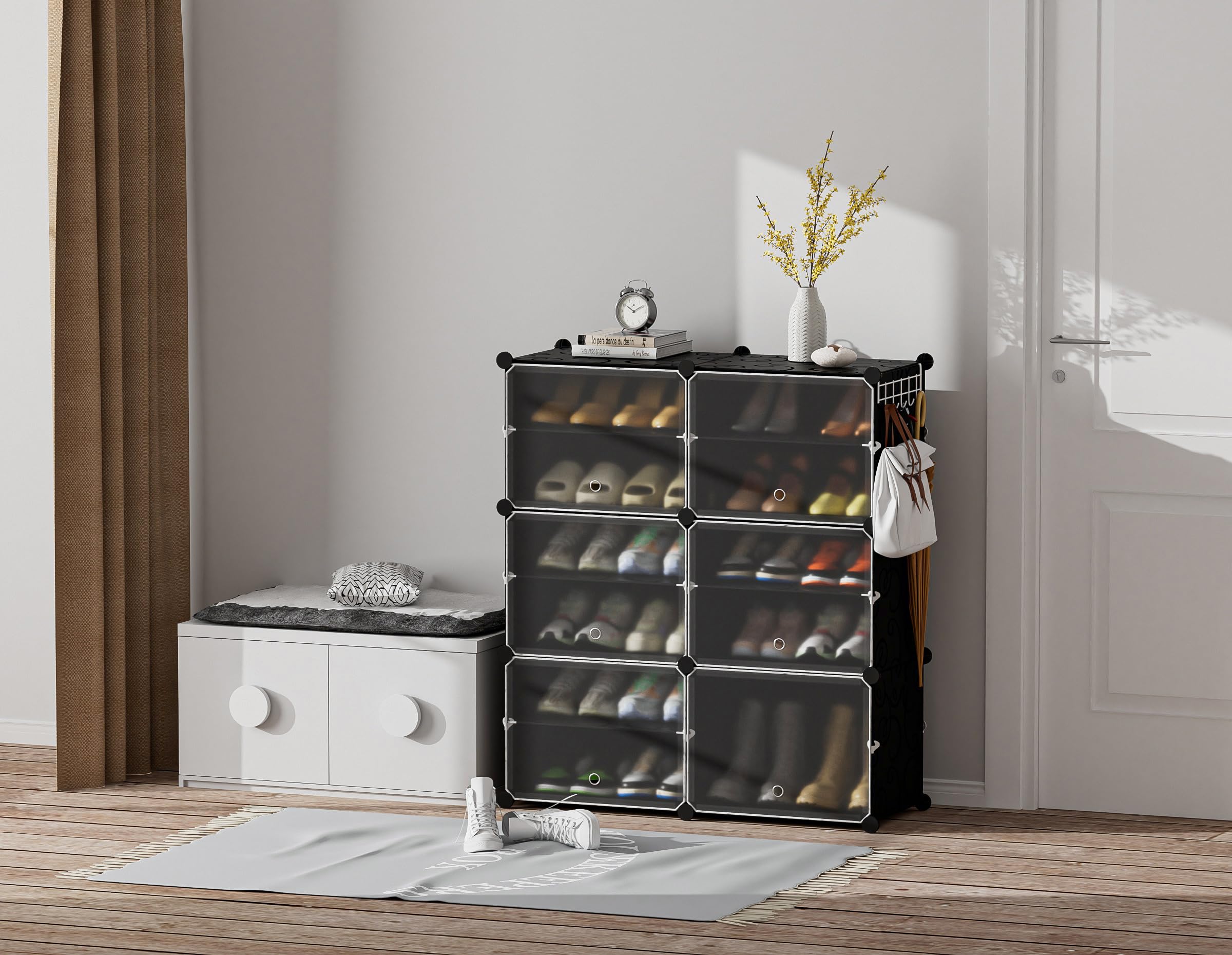 HOMIDEC shoe rack assembly kit shown for easy setup.