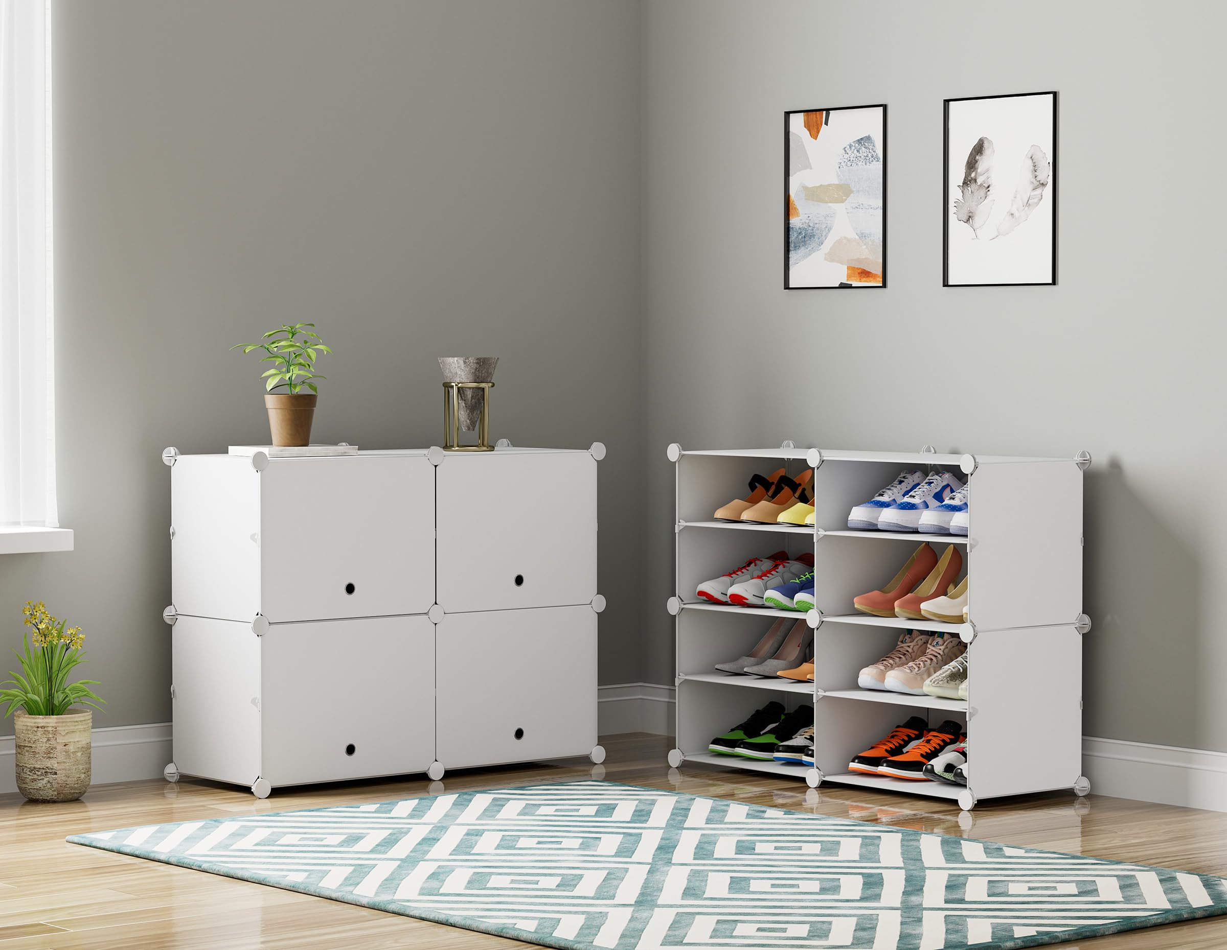 HOMIDEC unit loaded with shoes demonstrates efficient organization.
