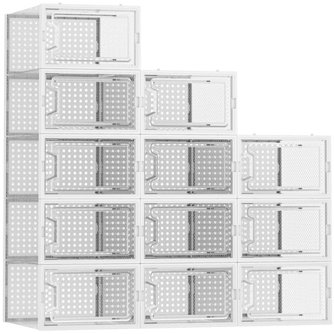 HOMIDEC clear shoe boxes enhance closet aesthetics and tidiness.