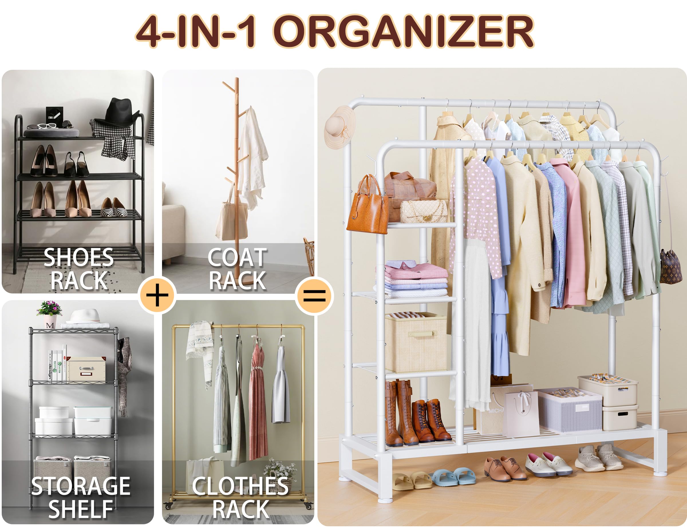 HOMIDEC side hooks on rack holding coats, bags, and keys.