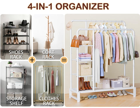 HOMIDEC side hooks on rack holding coats, bags, and keys.