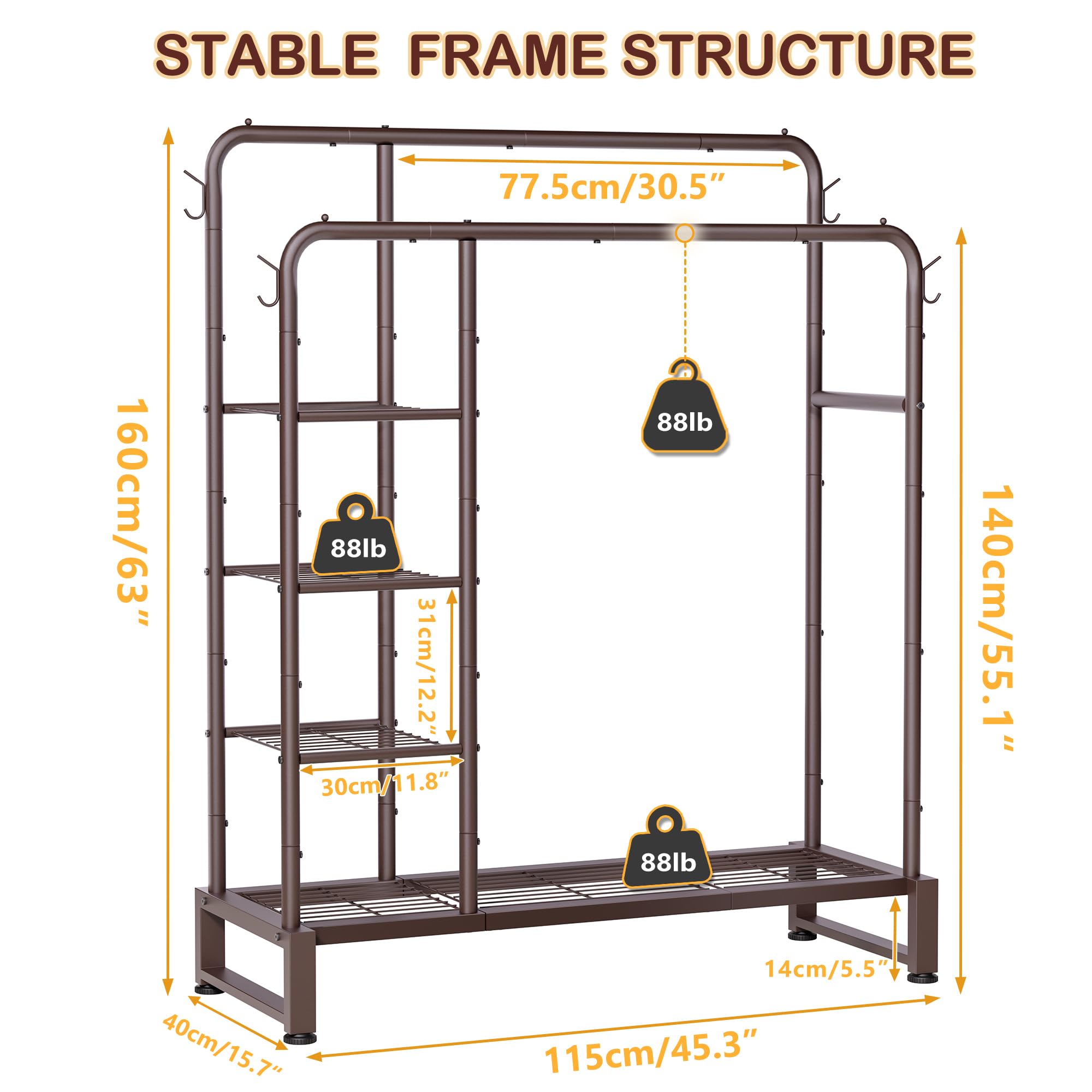 HOMIDEC side-hooks add extra hang space for coats and accessories.
