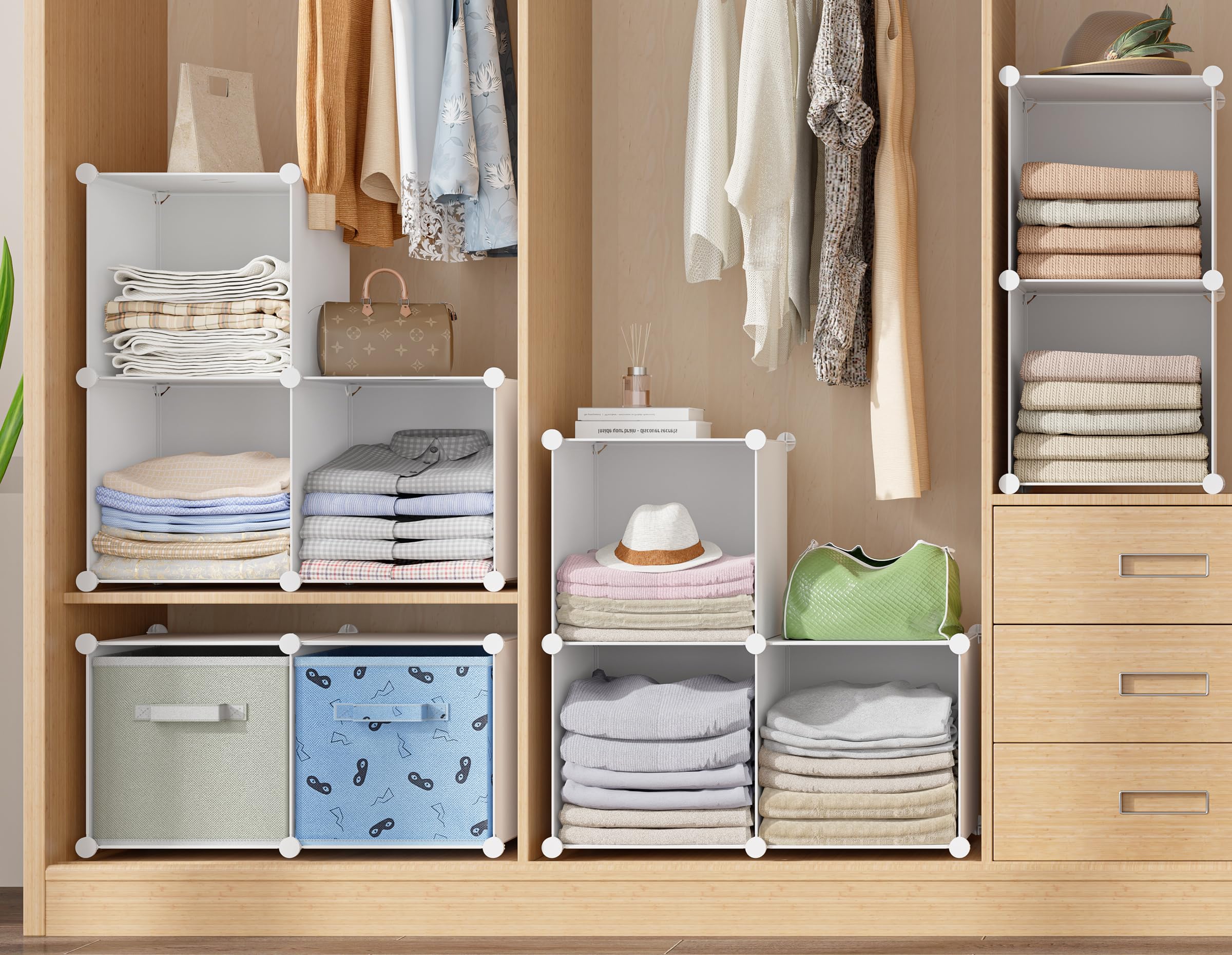 HOMIDEC 6-cube closet organizer in bedroom wardrobe arrangement.