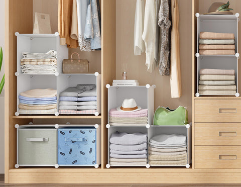 HOMIDEC 6-cube closet organizer in bedroom wardrobe arrangement.