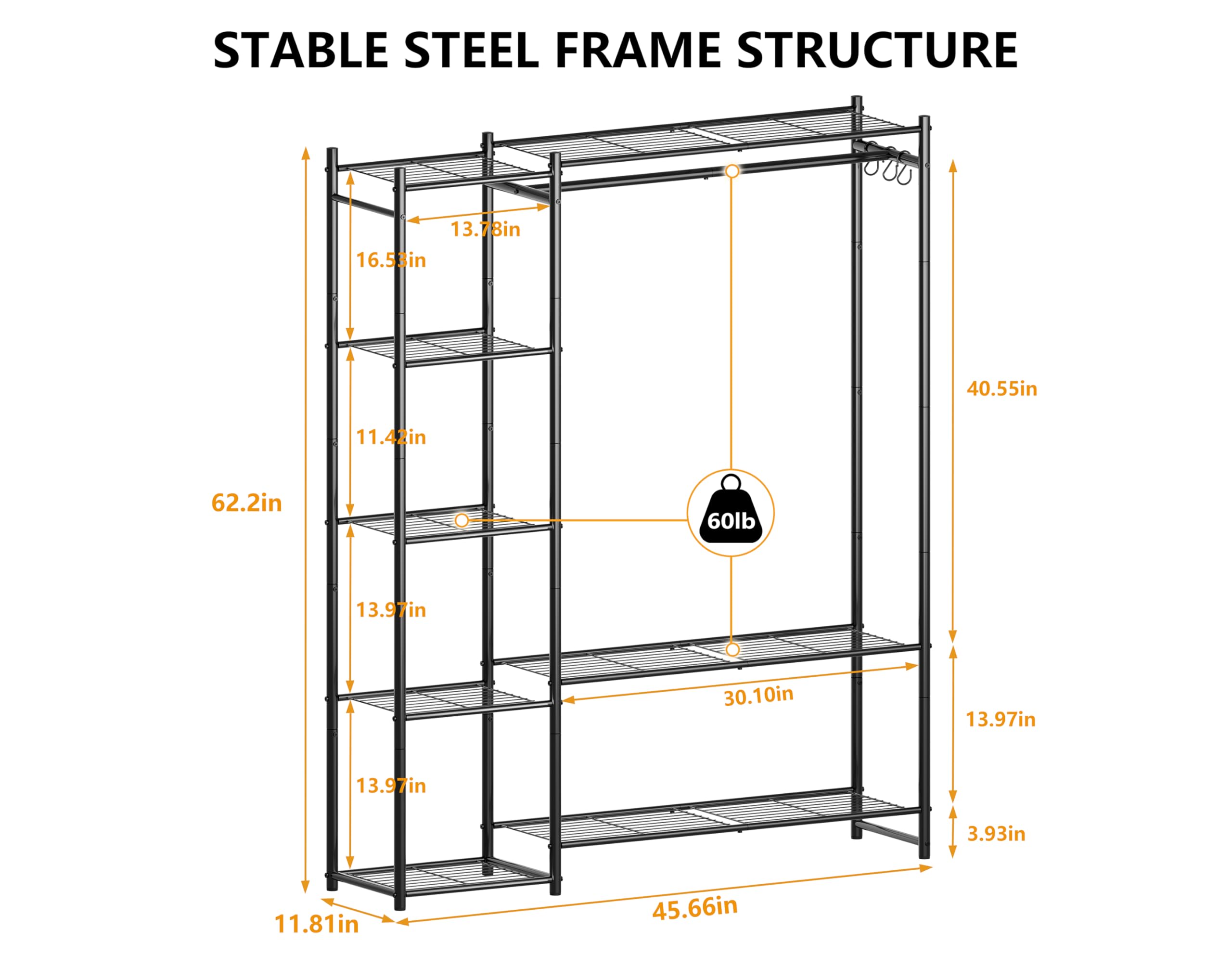 HOMIDEC Steel Wardrobe Frame is sturdy and durable.