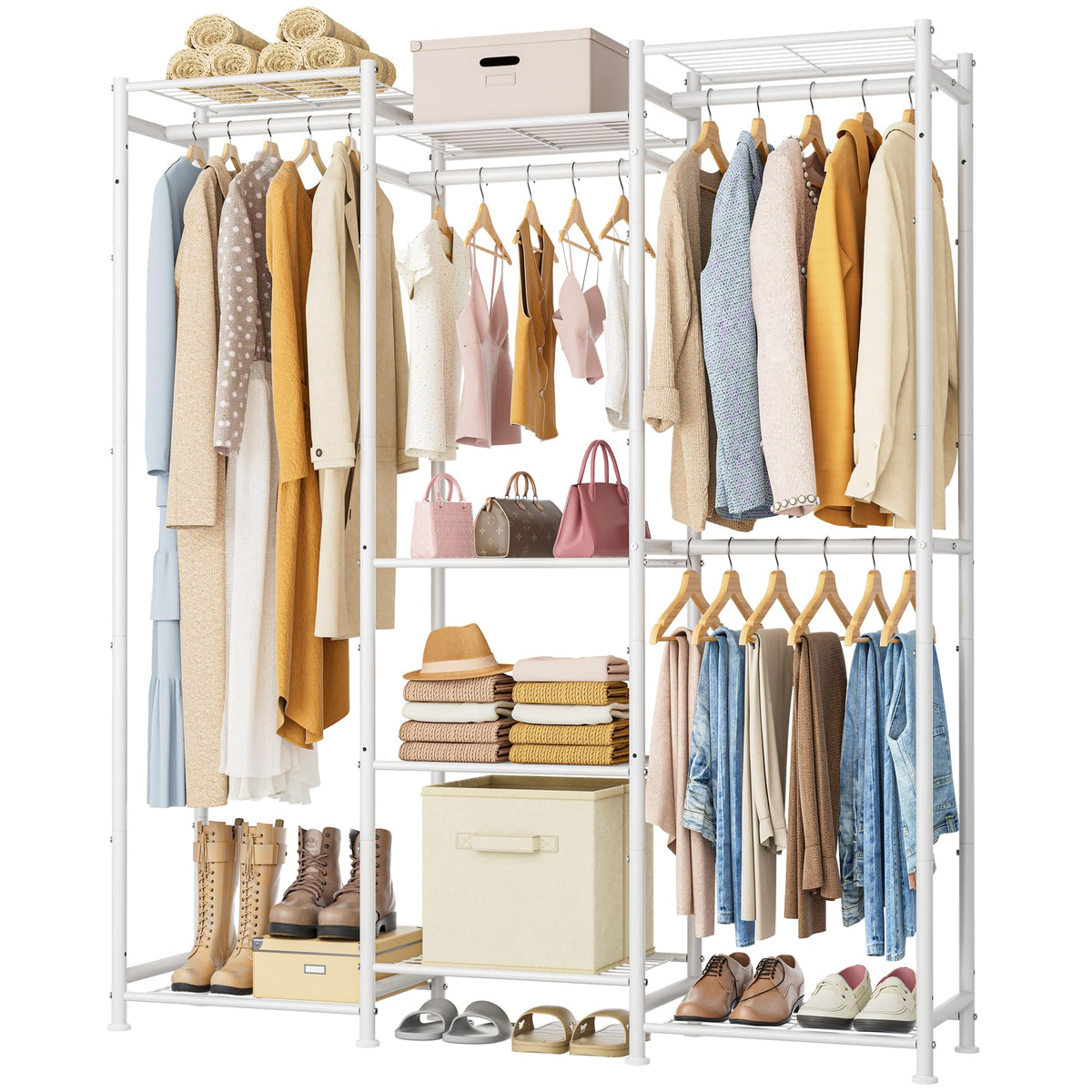 HOMIDEC Wardrobe with four hanging spaces for quick clothing access
