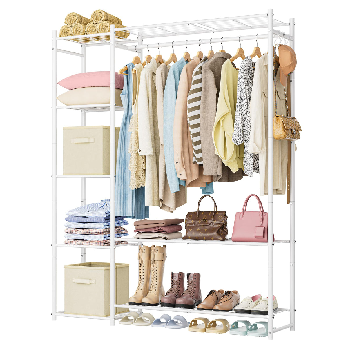 HOMIDEC Wardrobe Closet with four-tier shelves for organized folding items.