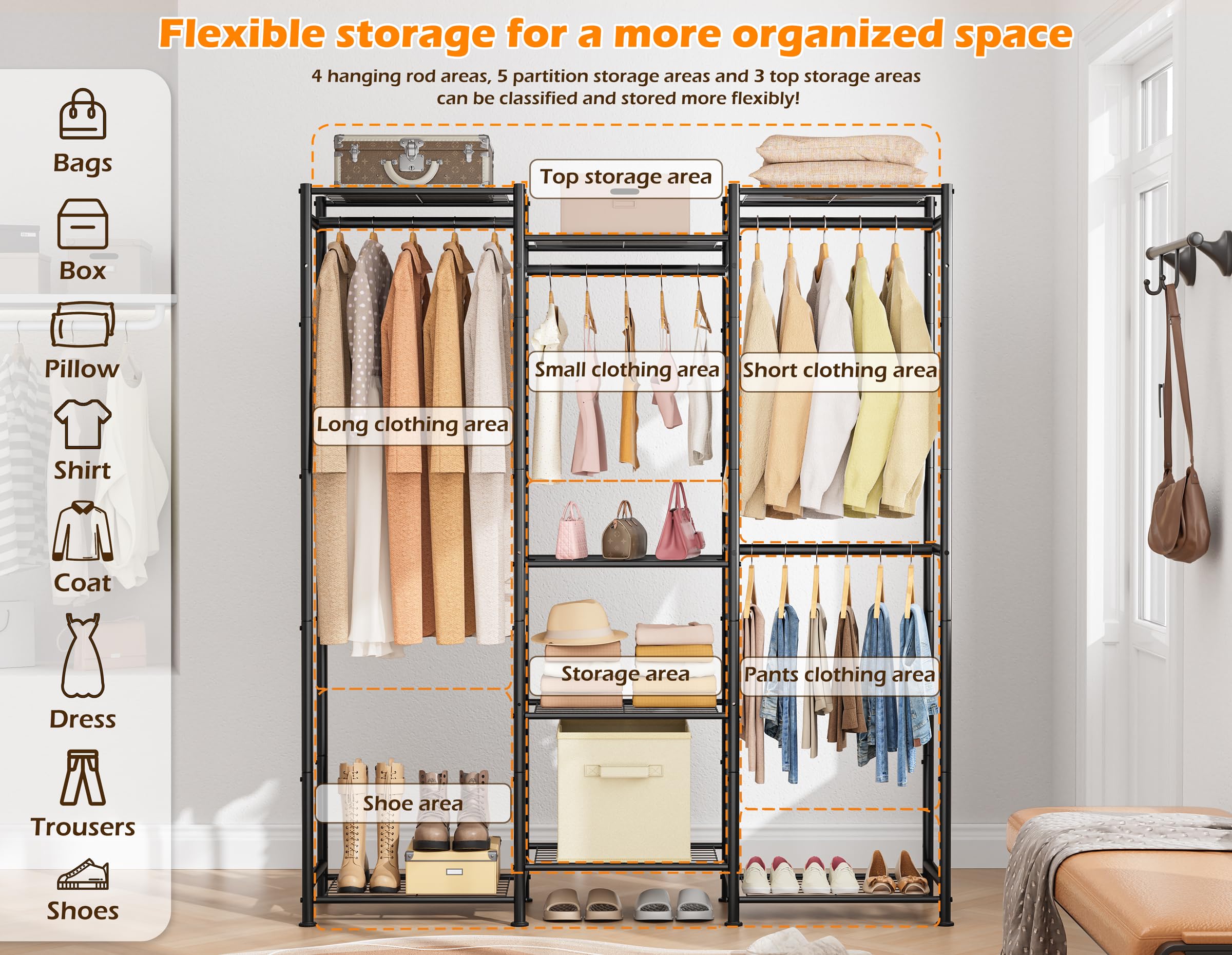 Adjustable feet stabilize the HOMIDEC Wardrobe on uneven floors.
