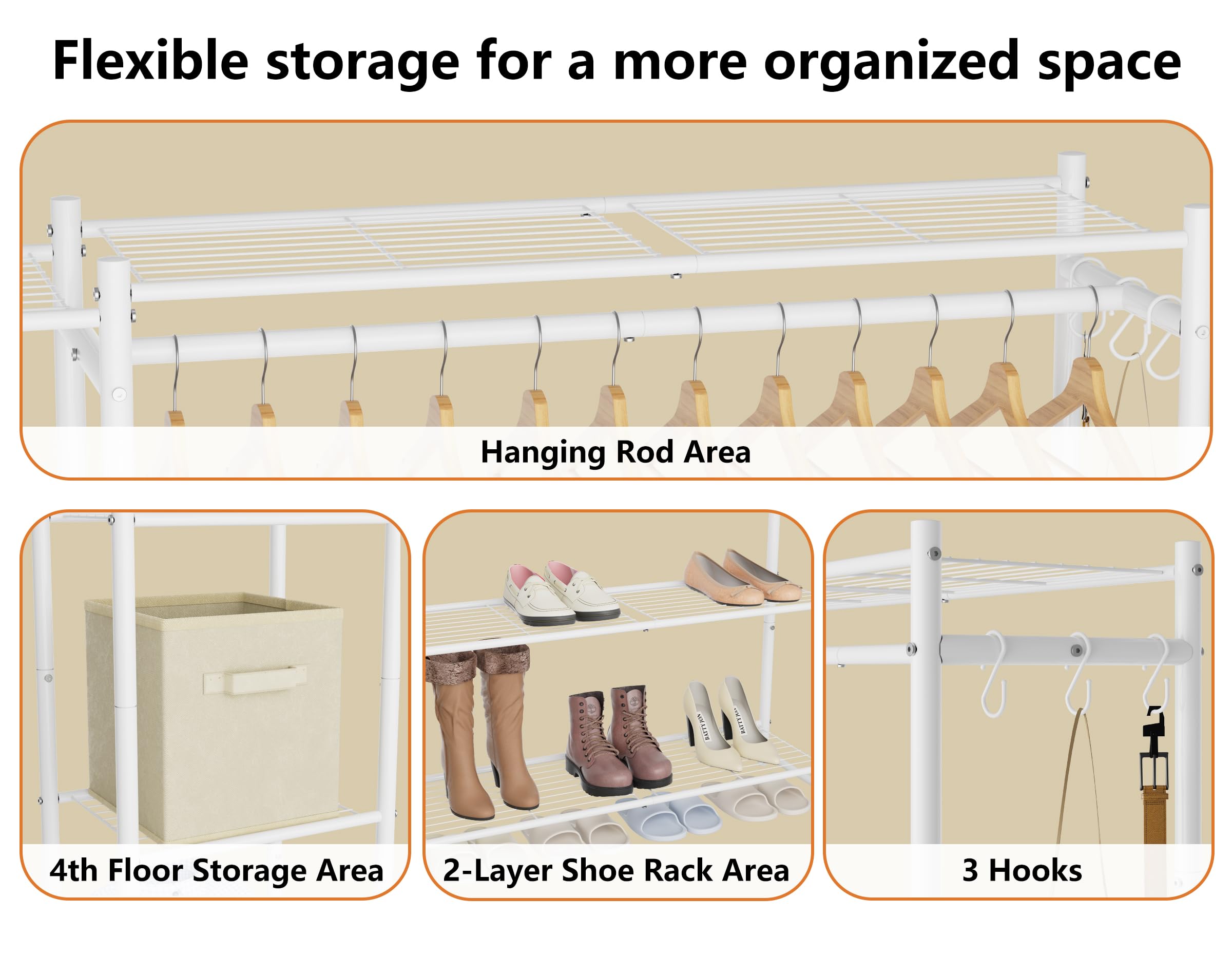 HOMIDEC Wardrobe Closet easy-assembly with adjustable feet for level placement.