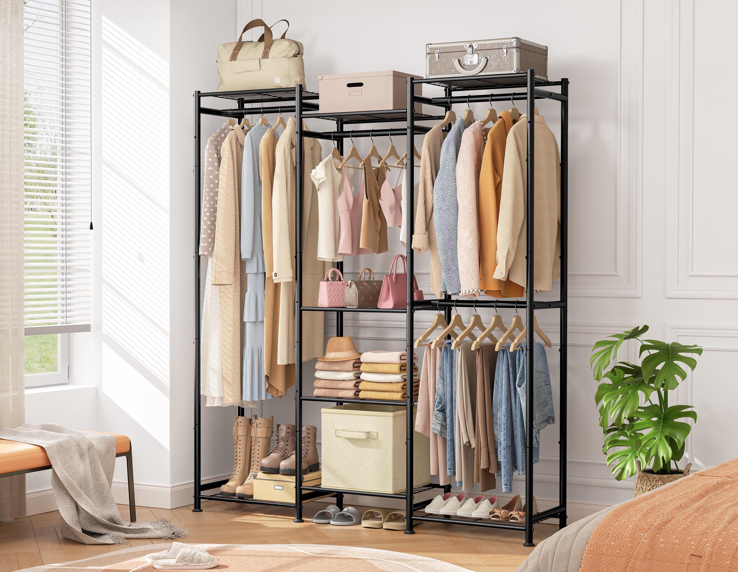 HOMIDEC Wardrobe with eight open shelves for folded items.