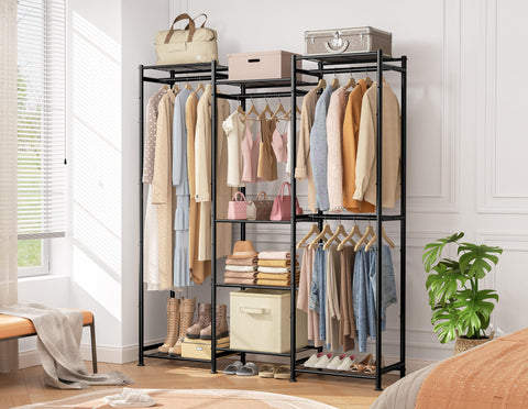 HOMIDEC Wardrobe with eight open shelves for folded items.