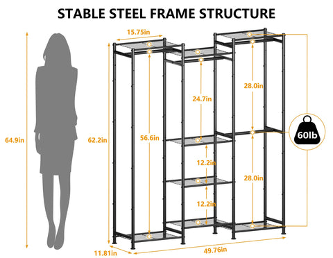 Sturdy iron frame from HOMIDEC Wardrobe supports heavy garments.