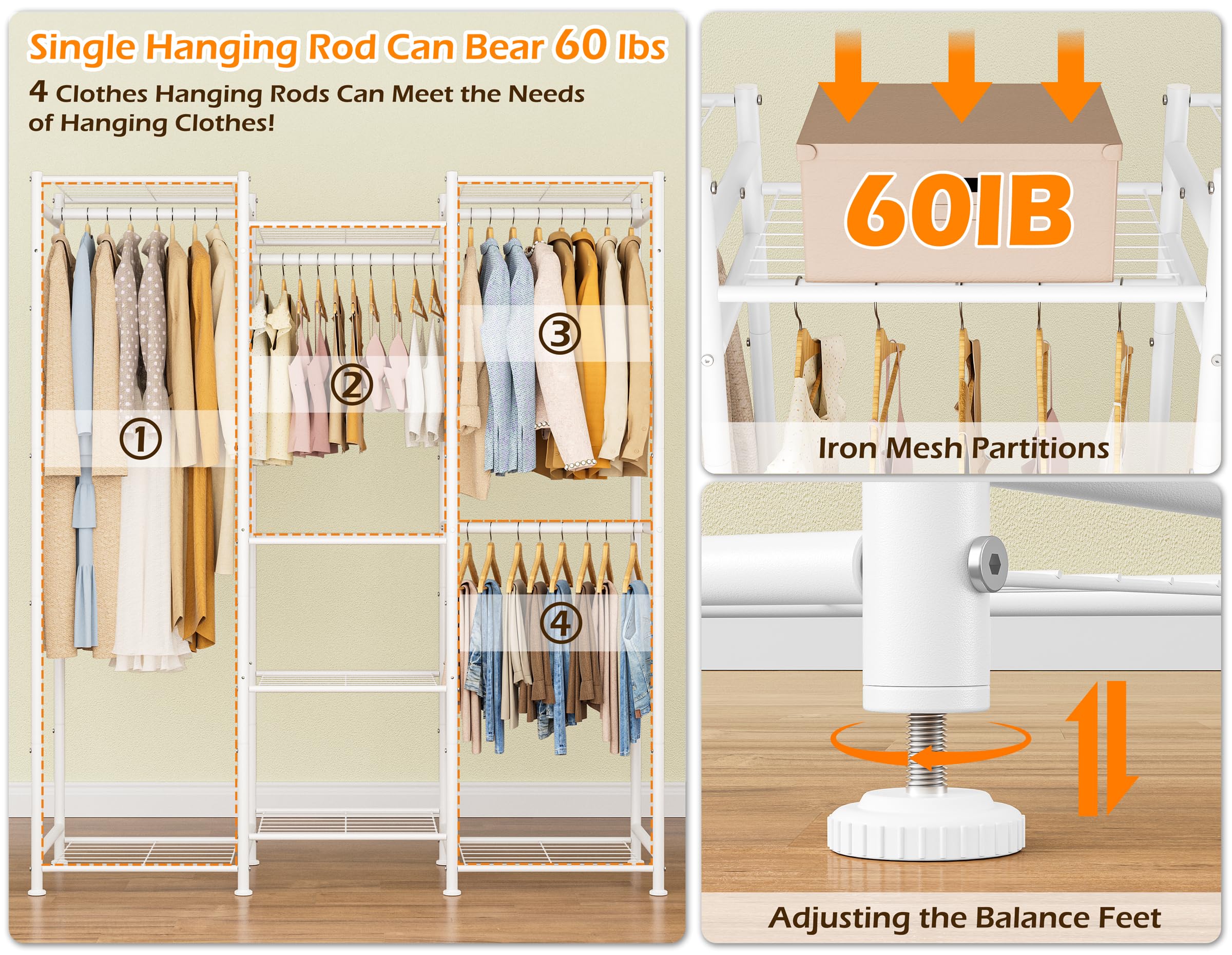 Open storage design enables quick visibility of clothes