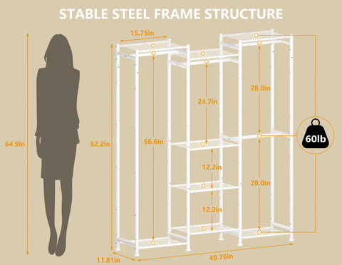 HOMIDEC Wardrobe's sturdy 16mm iron frame provides durable support