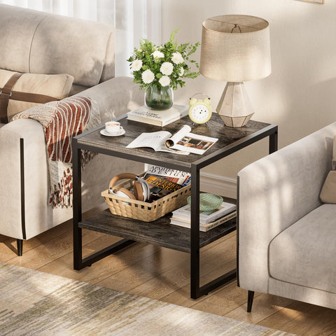 Homieasy End Table's two-tier storage keeps books and decor neatly organized on the lower shelf.