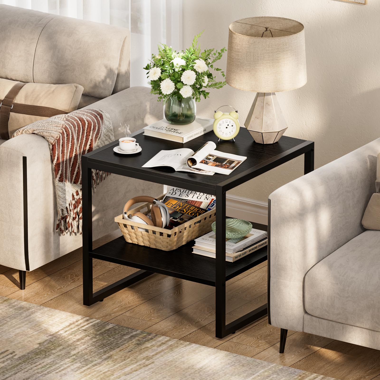Homieasy End Table showing its lower shelf for organization.
