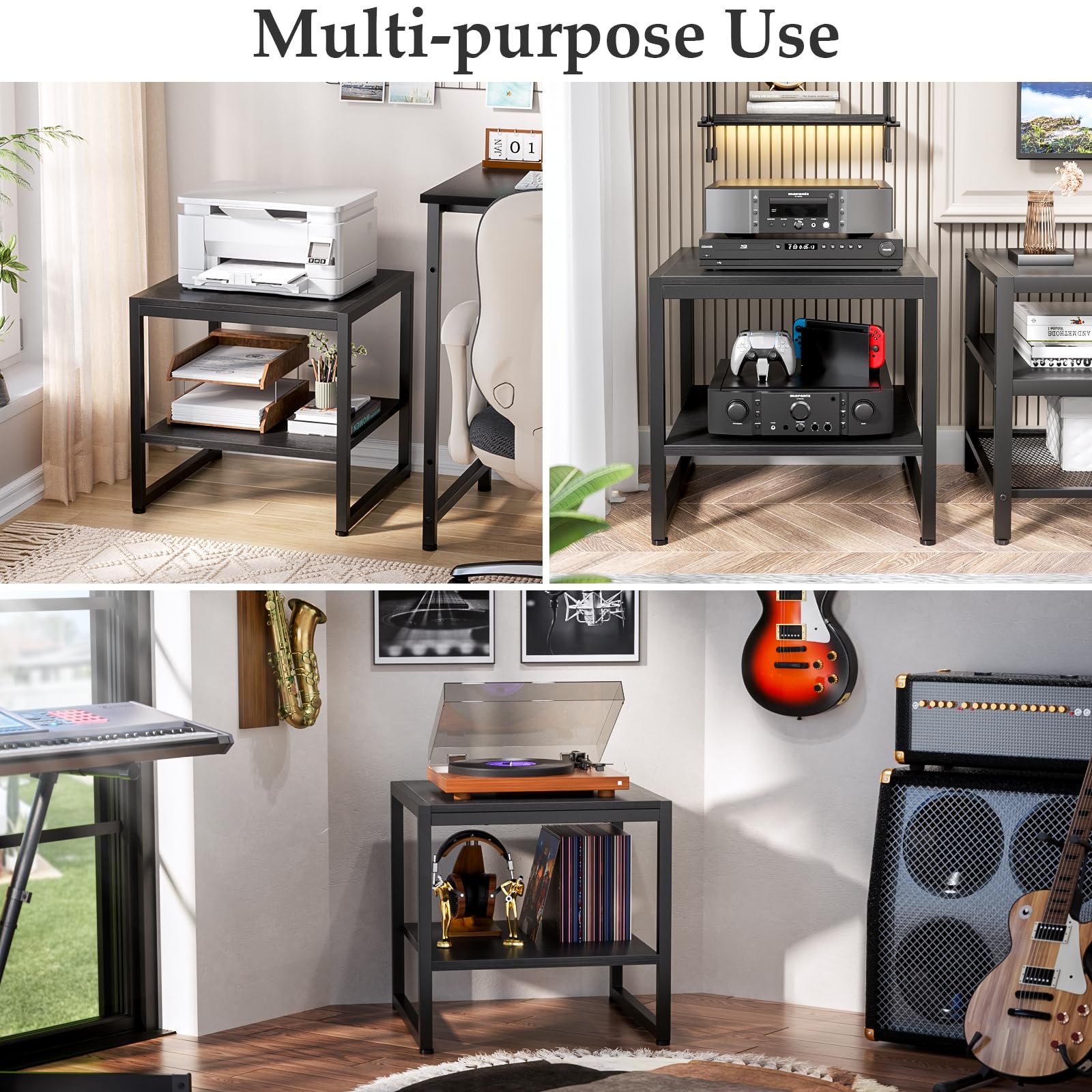 Homieasy End Table used as a mini fridge stand in a compact space.