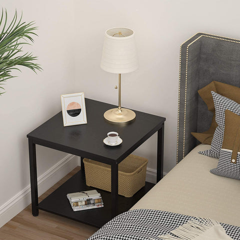 Homieasy side table metal frame with wood top in industrial style