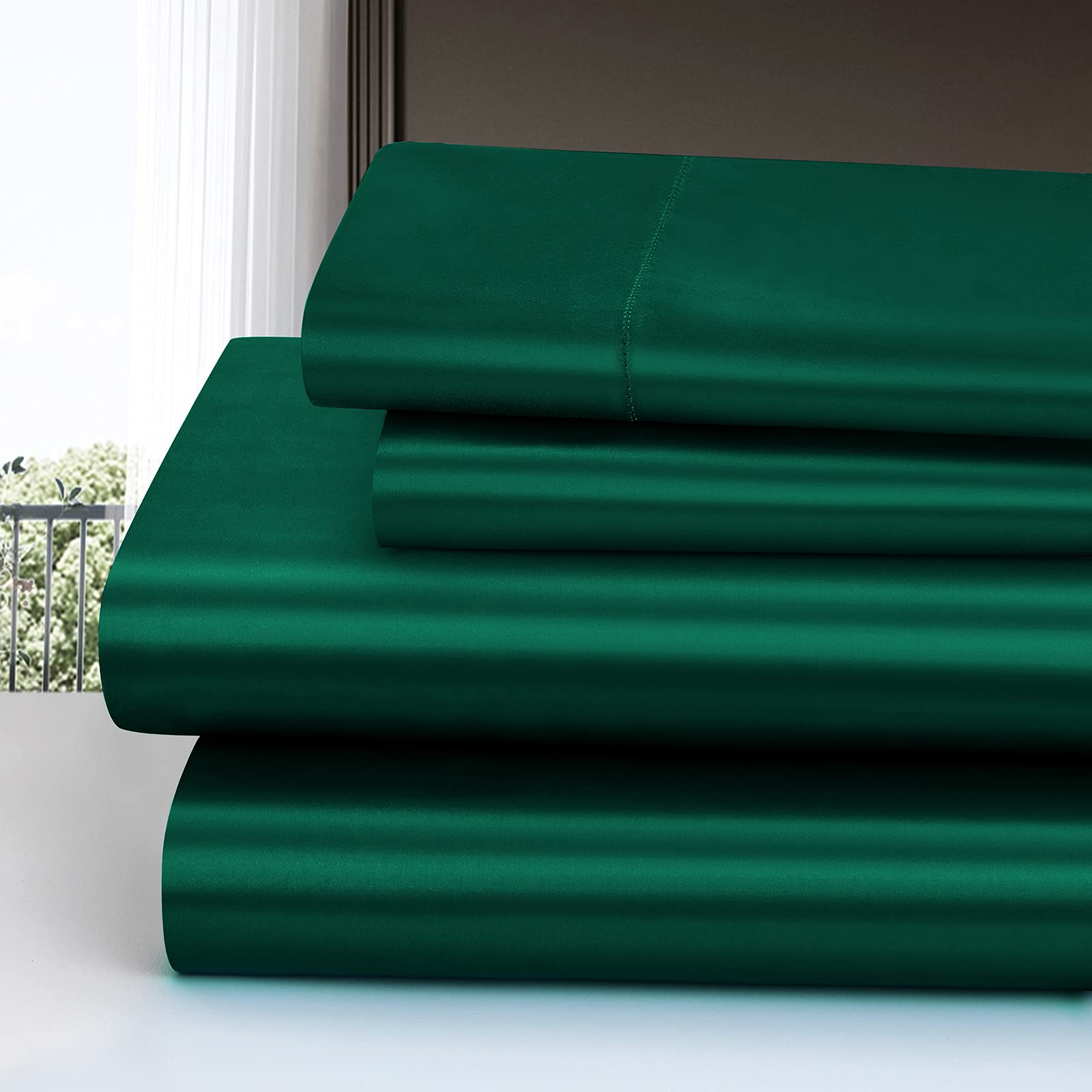Homiest satin fitted sheet deep-pocket design stays tucked for neat bedding