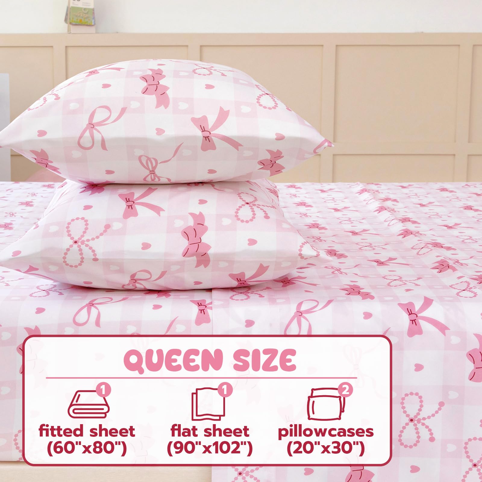 Homilay Queen Kids pink check pillowcases with envelope closure for smooth bedtime.