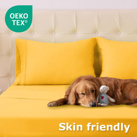 Homilay Spectra Yellow bedding set shown on a stylish bed, inviting cozy, restful nights.