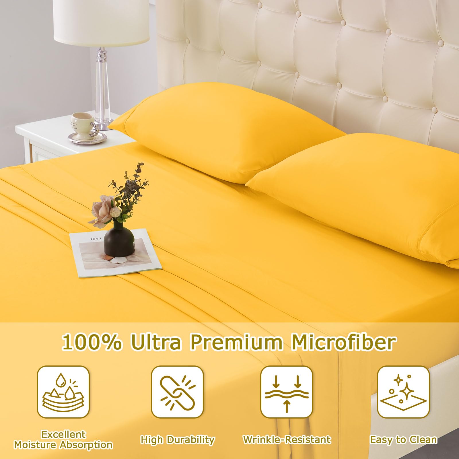 Homilay pillowcases in Spectra Yellow with envelope closure reduce wrinkles and keep pillows neat.