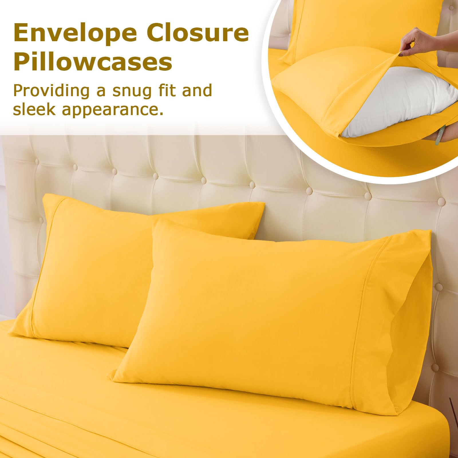 Homilay Spectra Yellow wrinkle-free finish maintains a smooth bed appearance throughout the day.