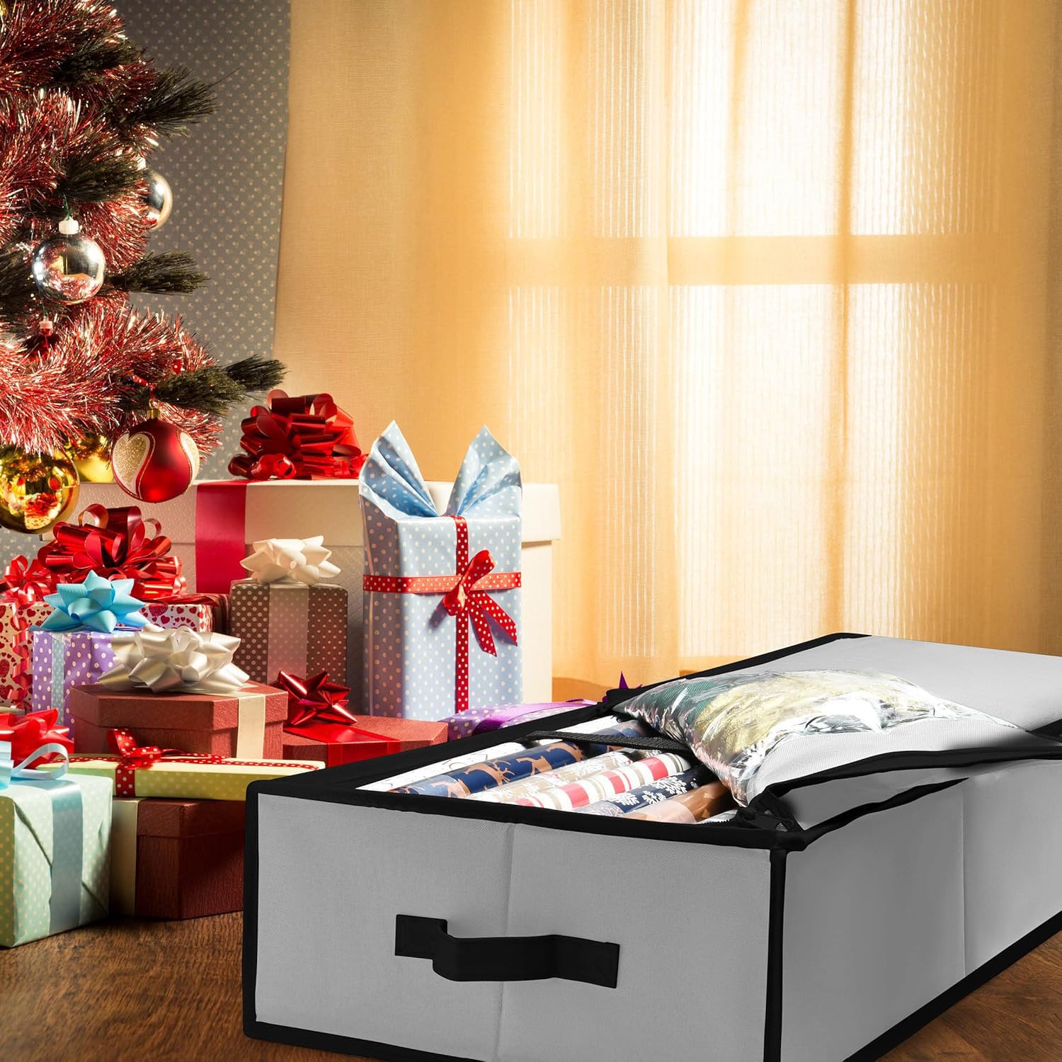 Homior Gift Wrap Organizer sturdy construction for long-lasting seasonal use.
