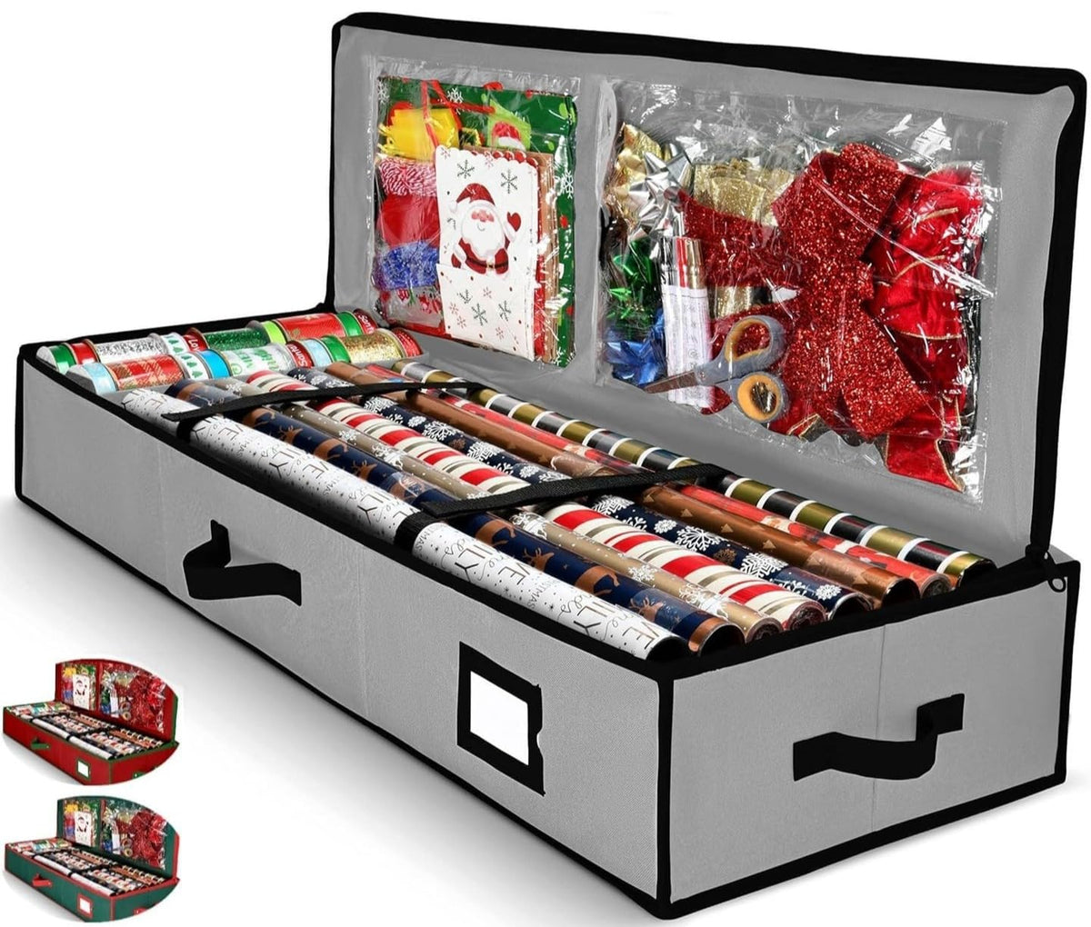 Homior Gift Wrap Organizer underbed storage keeps rolls organized and accessible.