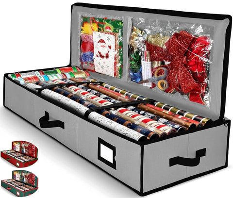 Homior Gift Wrap Organizer underbed storage keeps rolls organized and accessible.