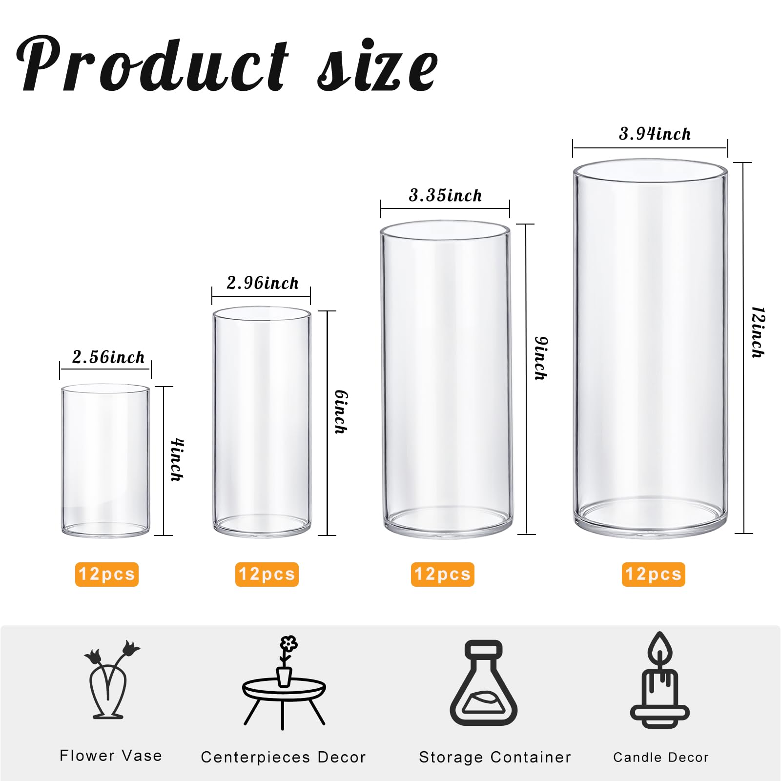 Homjoy 6-inch clear glass cylinder vase for table centerpieces and arrangements.