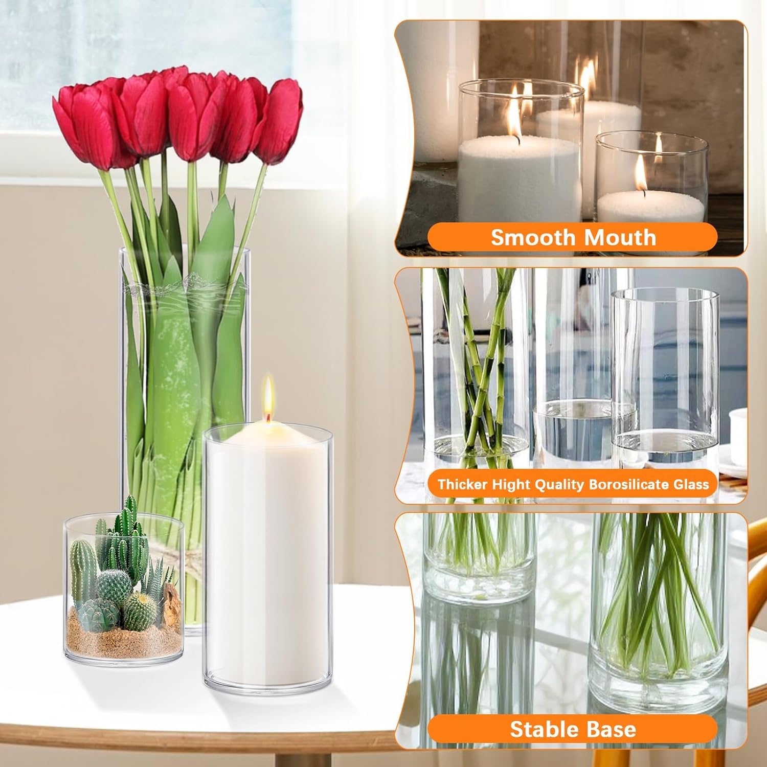 Homjoy 9-inch glass cylinder vase elevates tall floral displays and candles.
