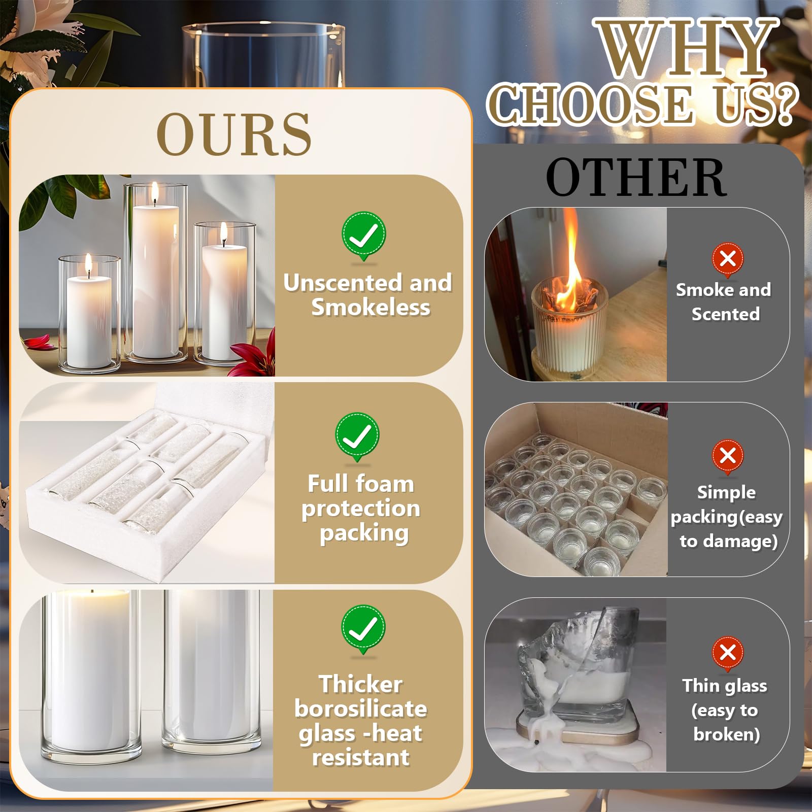Homjoy glass cylinder holders in multiple sizes for versatile decor