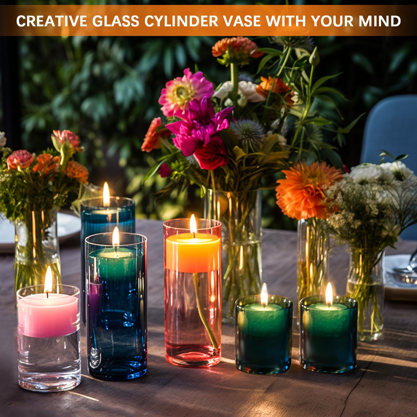 Homjoy glass cylinder vase 10-inch tall dramatic centerpiece for tables.