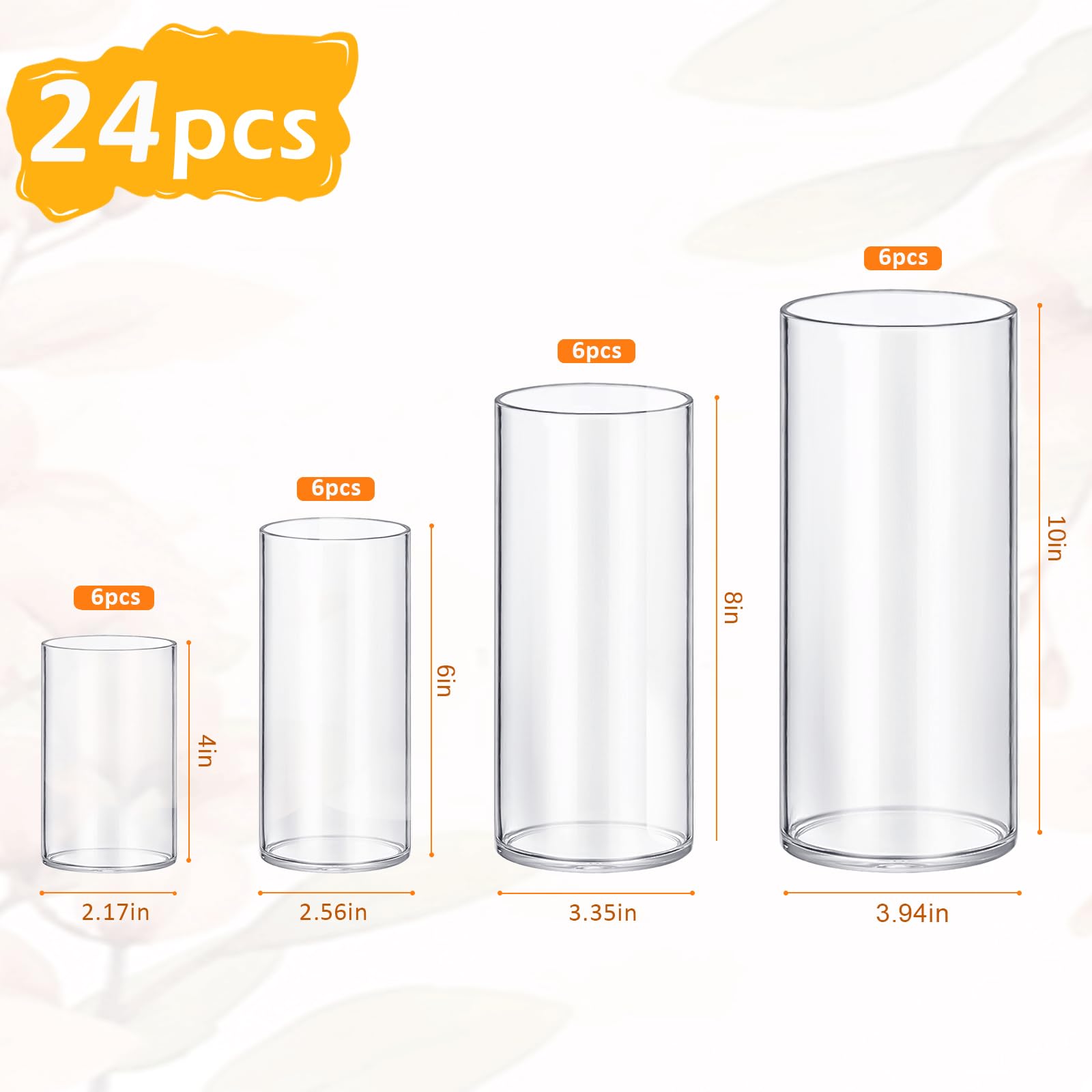 Homjoy glass cylinder vase 6-inch tall ideal for floral displays.