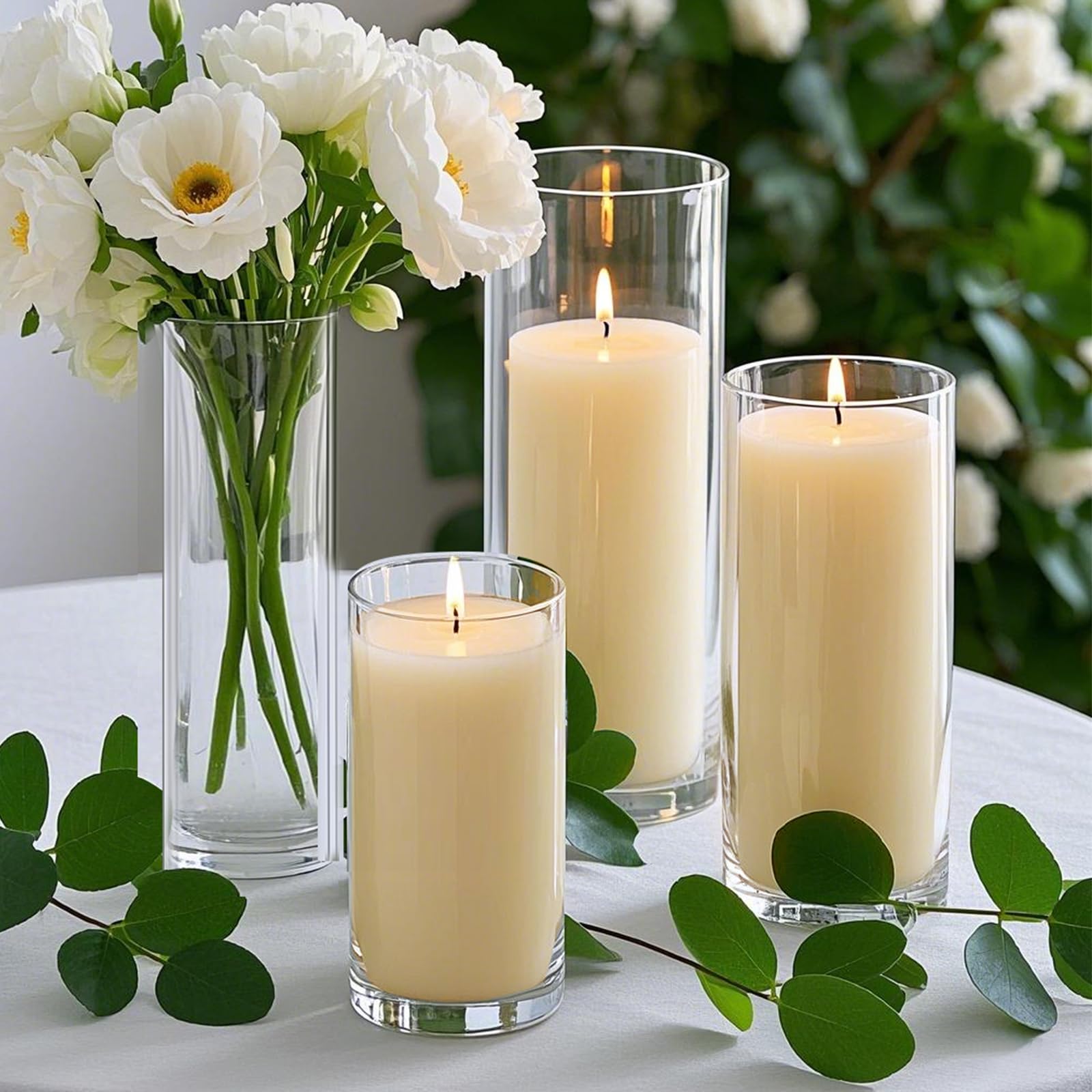 Homjoy varied-size pillar candles to fit versatile centerpiece designs.