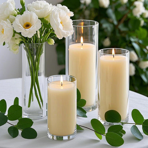 Homjoy varied-size pillar candles to fit versatile centerpiece designs.
