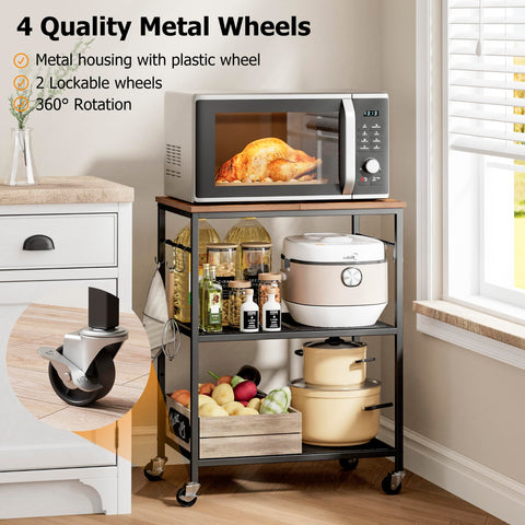 Homleke cart on wheels serving as a compact microwave stand.