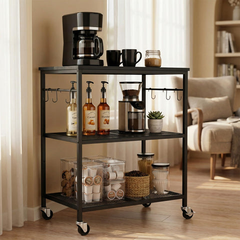 Homleke 3-Tier Rolling Kitchen Cart top view, ideal for compact kitchens and flexible placement.
