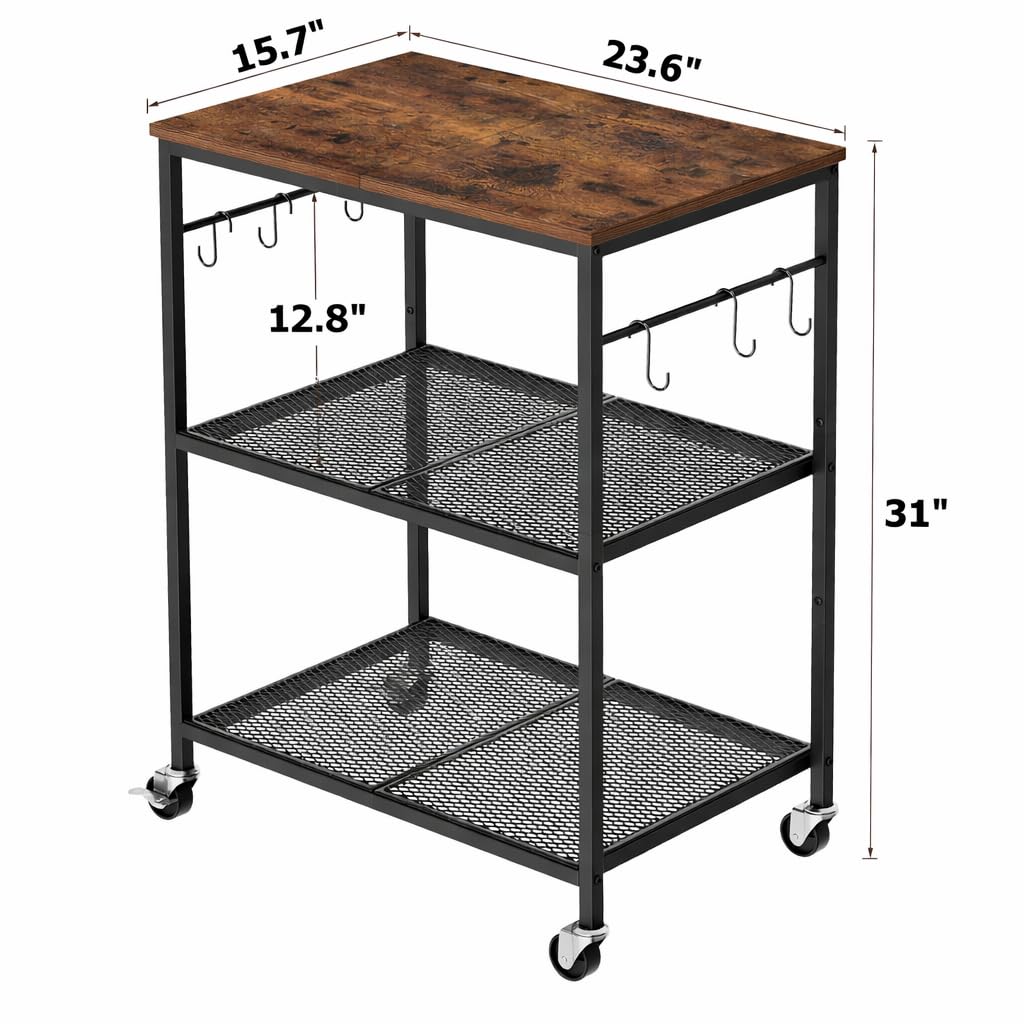 Homleke cart with six S-shaped hooks for utensils and towels.