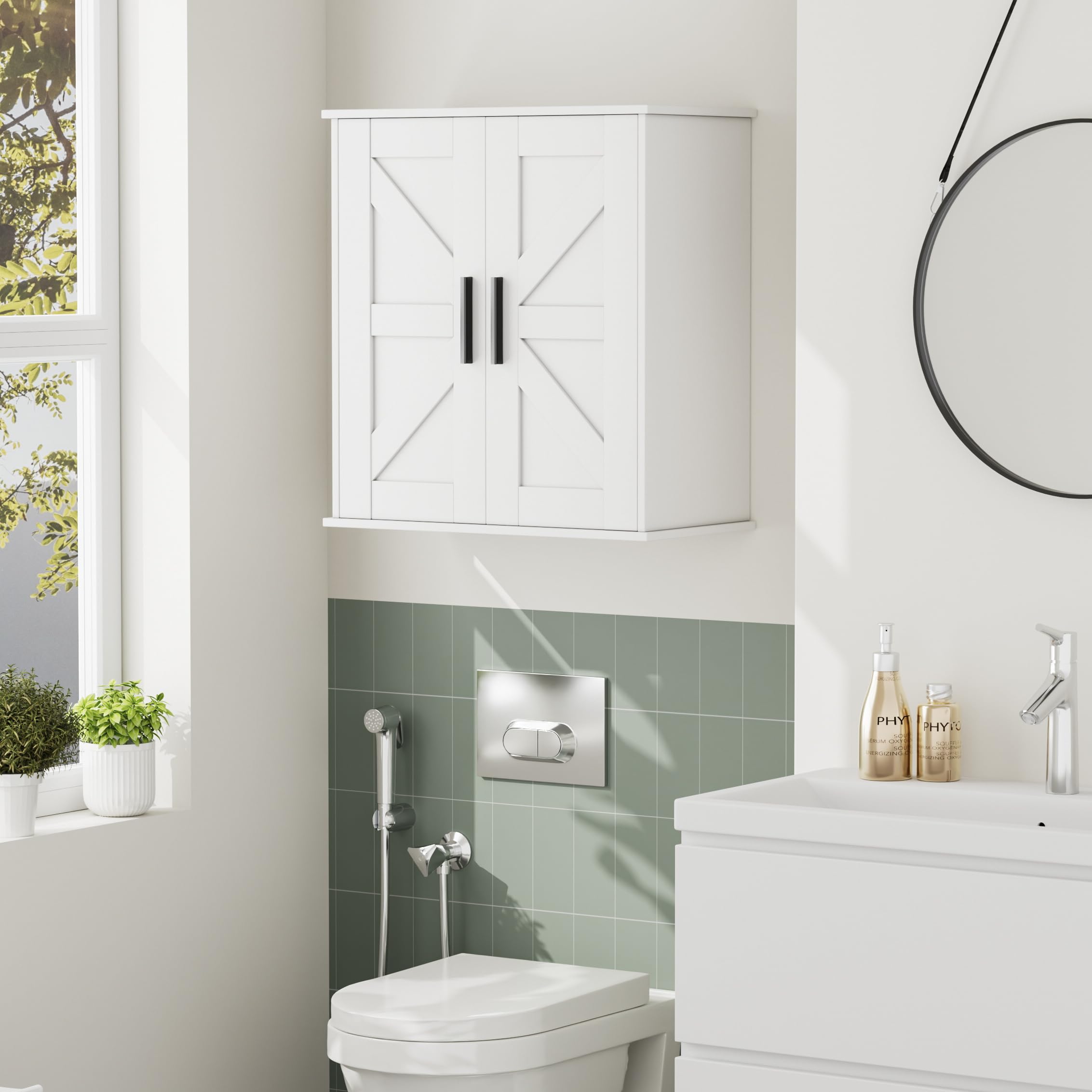 Homleke cabinet barn doors detail showing sleek hardware.