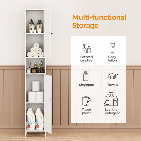 Homleke narrow cabinet fits beside a toilet in tight spaces.