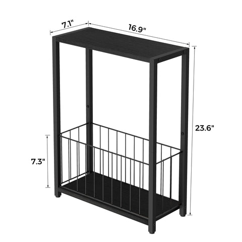 Homleke narrow side table placed in living room corner for extra surface.
