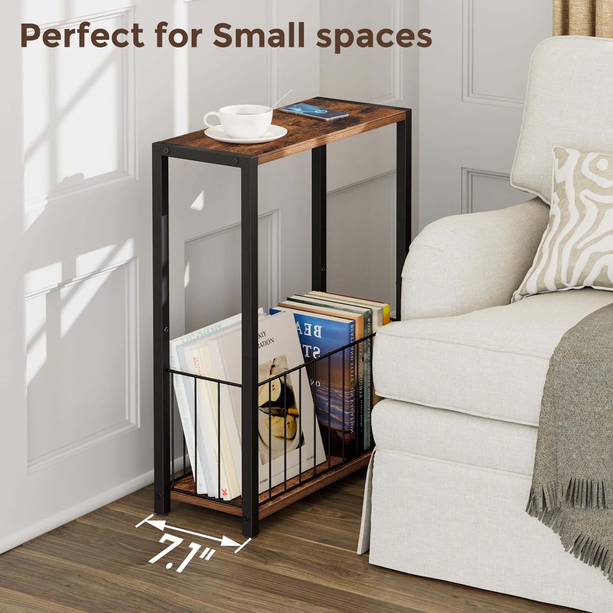 Homleke side profile highlights slim footprint for tight corners.