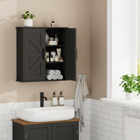 Homleke over-toilet storage cabinet keeps toiletries organized and within reach.